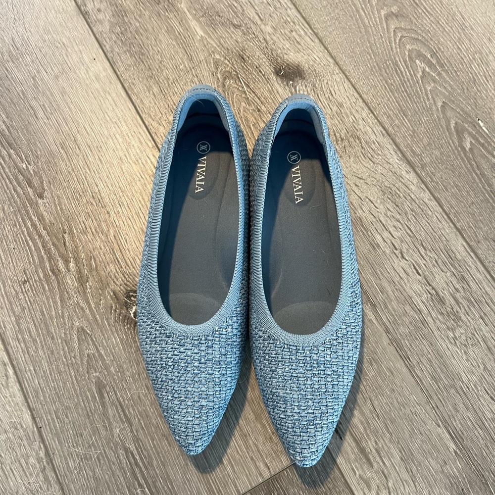 Blue Slip-On Flats with Woven Texture